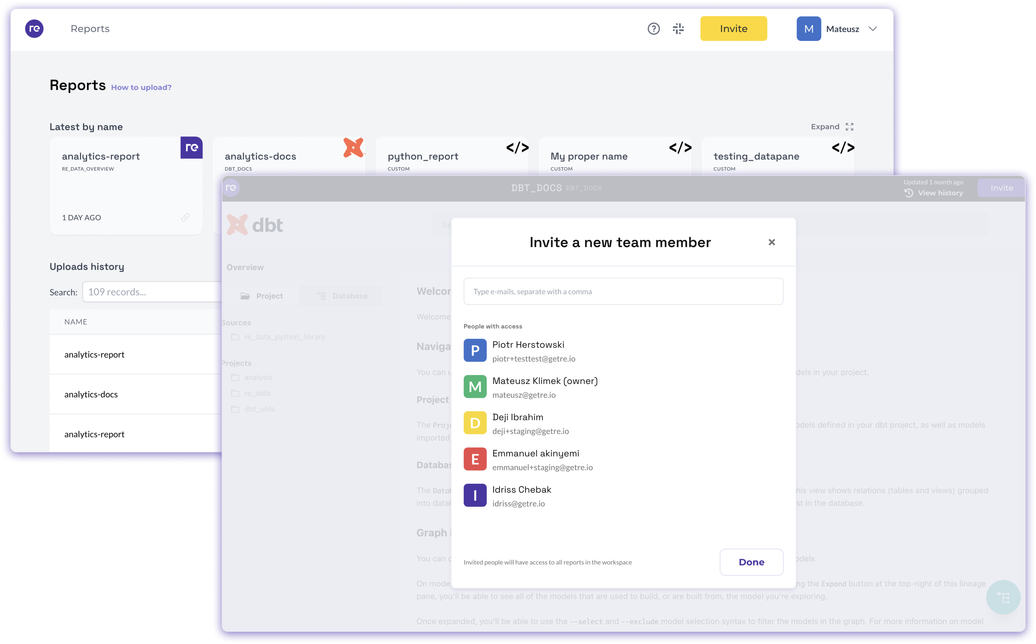 re_cloud shared workspace listing data reports